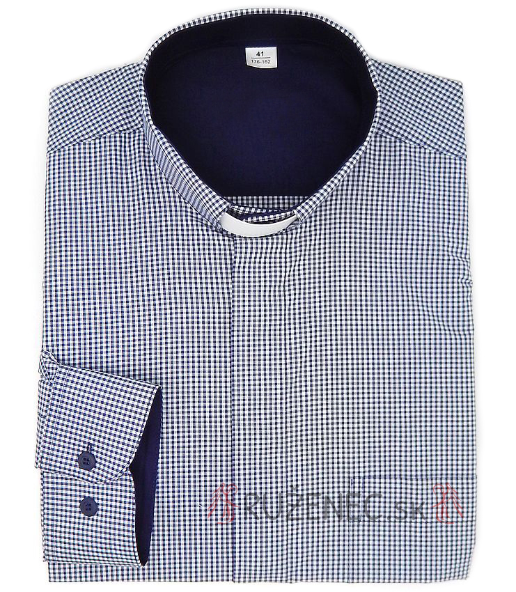 Clergy shirt - checkered pattern - blue