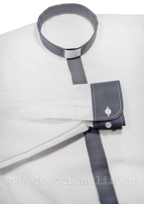 White Clergy shirt -  with graphite lining