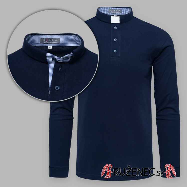 Clergy polo shirt with long sleeves - darkblue