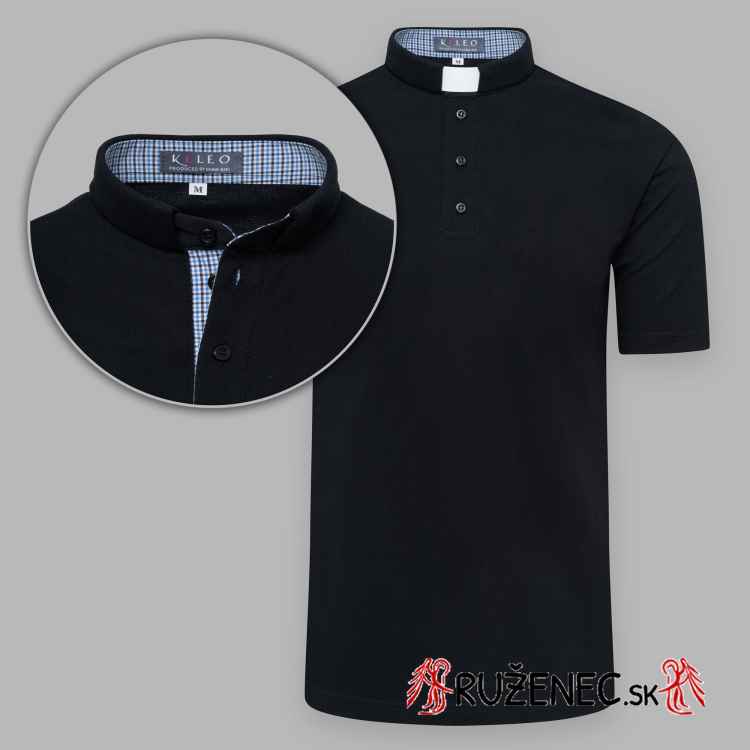 Clergy polo shirt with short sleeves - black