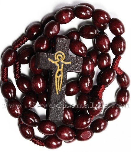 Wood knotted rosary  8x10mm bordo