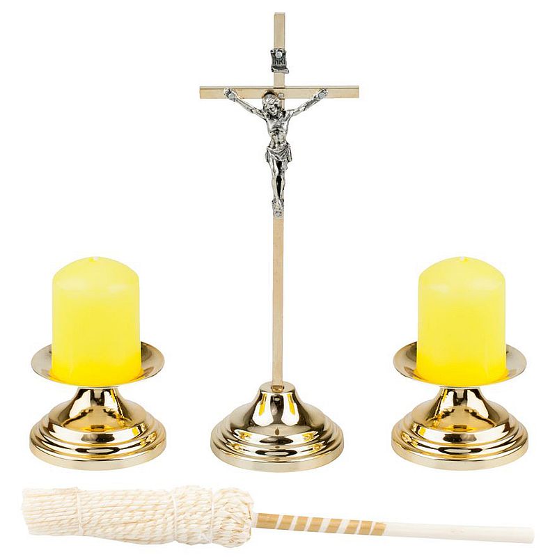 Metallic set - cross + candleholders - ZL