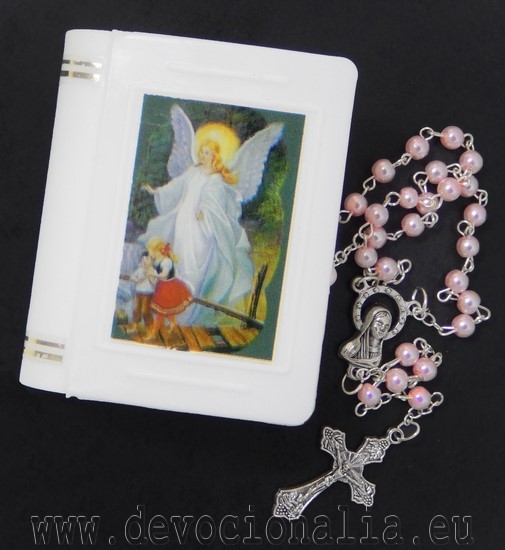 Rosary with plastic box - pink 4mm