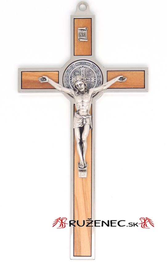 Metallic cross 20cm - St. Benedict - olive wood