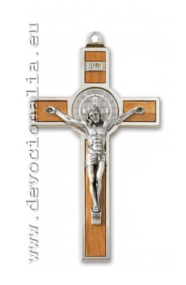 Metallic cross 13cm - St. Benedict - olive wood