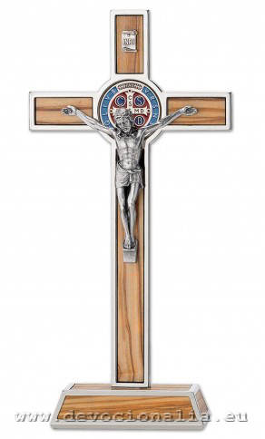 Metallic cross 21cm - St. Benedict - olive wood