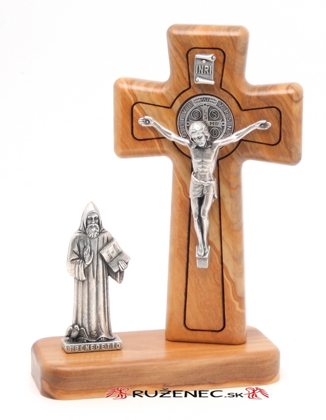Olive wood cross 12x9cm - St. Benedict