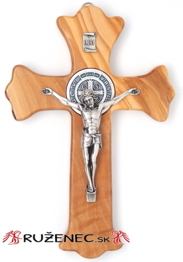 Olive wood cross 21cm - St. Benedict