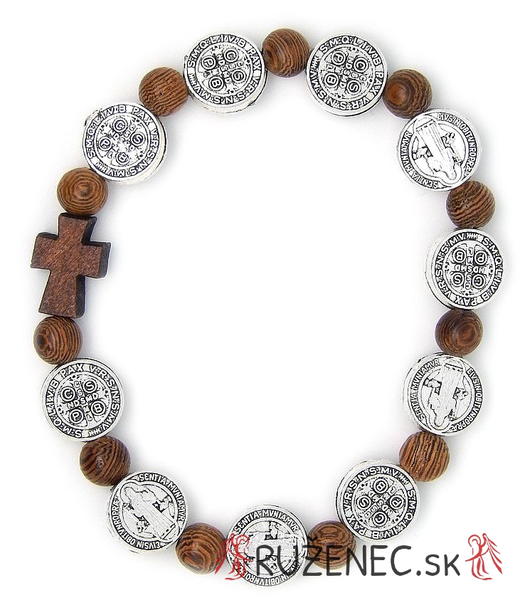 Wood Rosary Bracelet on elastic -  St. Benedict beads