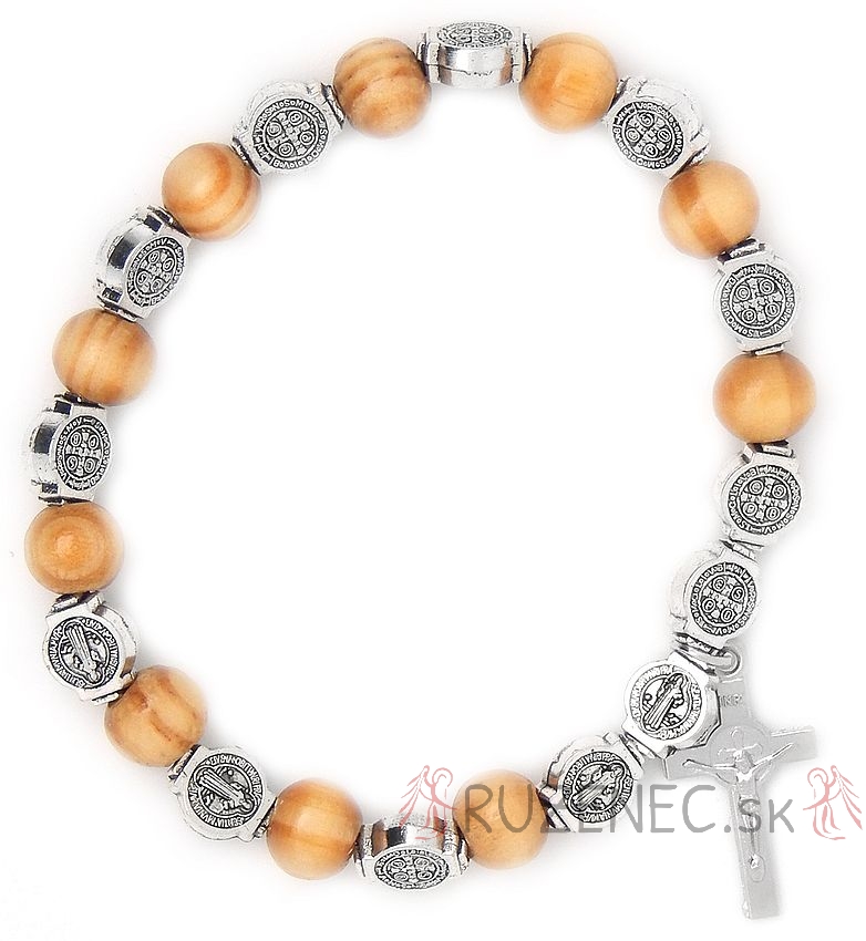 Wood Rosary Bracelet on elastic -  St. Benedict beads