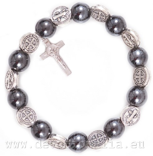 Hematite Rosary Bracelet on elastic 10mm -  St. Benedict beads