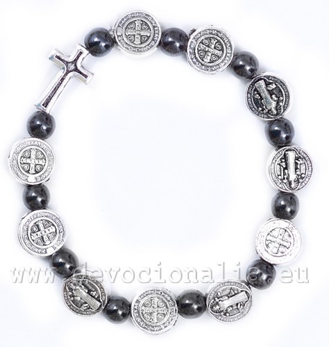 Hematite Rosary Bracelet on elastic 6mm -  St. Benedict beads
