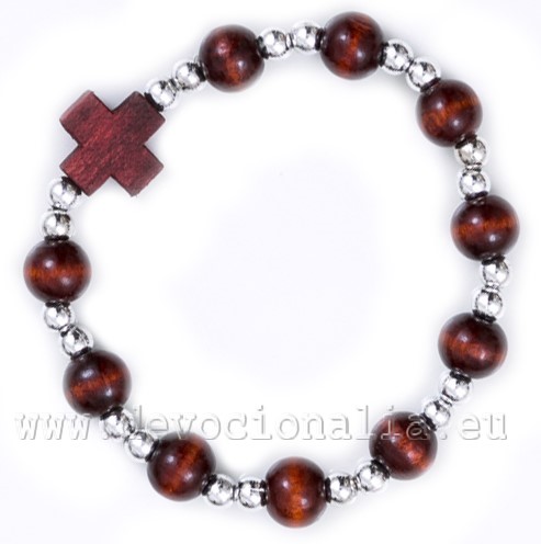 Wood Rosary Bracelet on elastic - brown