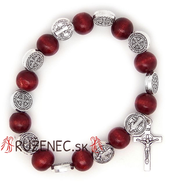 Bordo wood Rosary Bracelet on elastic -  St. Benedict beads
