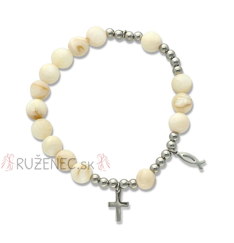 Exclusive Rosary Bracelet on elastic - shell pearls
