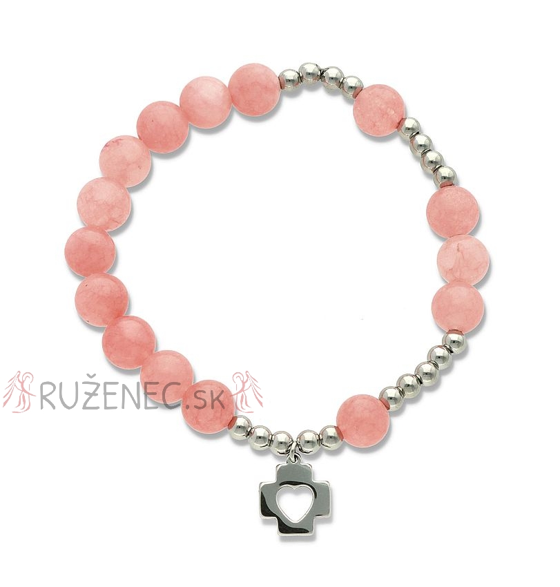 Exclusive Rosary Bracelet on elastic - pink crystal pearls