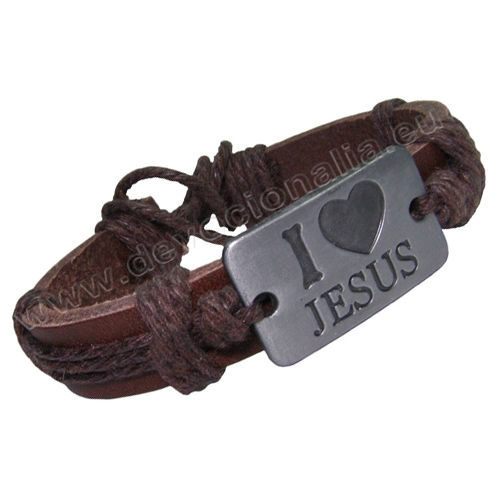 Christian Leather Bracelet  -  I Love Jesus - H