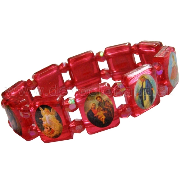 Bracelet with saints - plastic - red