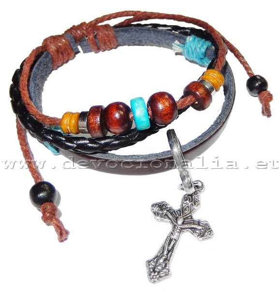Christian Leather Bracelet -  Cross - M+H