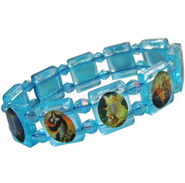 Bracelet with saints - plastic - light blue