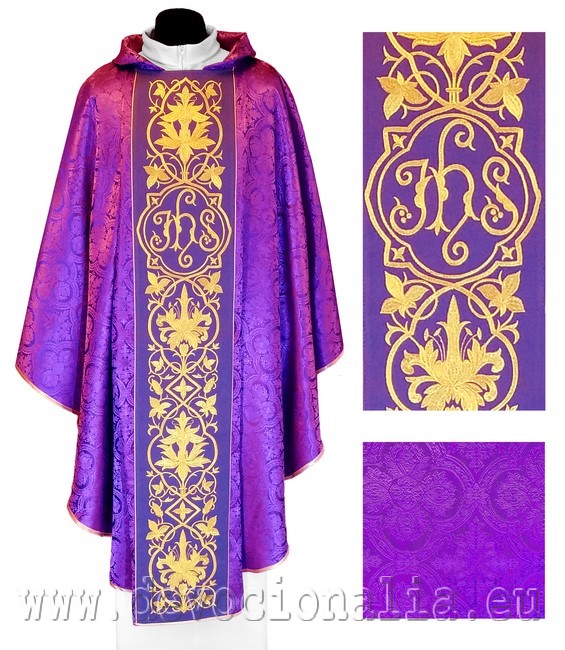 Violet Chasuble - embroidery IHS + flowers