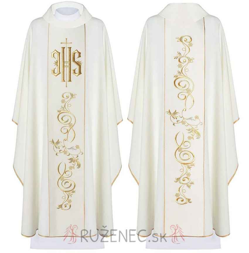 Chasuble ecru - embroidery IHS + ornament