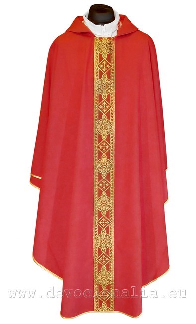Red chasuble with brocade wais