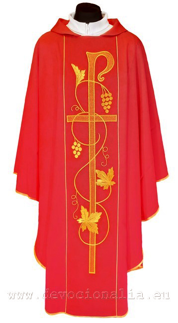 Chasuble red - embroidery cross + vine