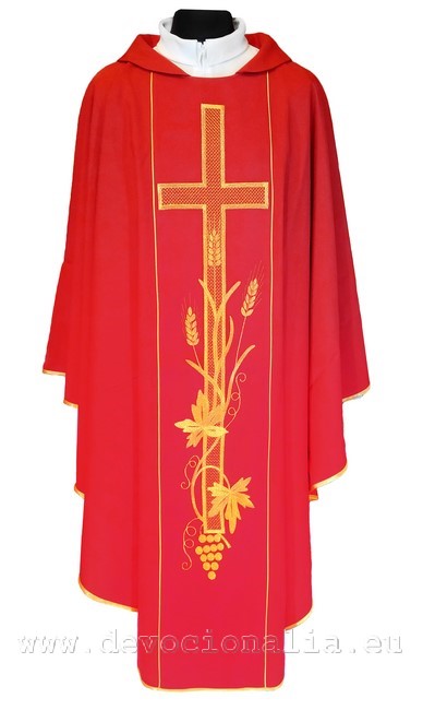 Chasuble red - embroidery cross + ears