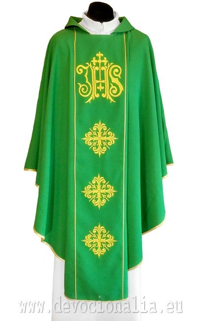 Chasuble green - embroidery IHS + crosses