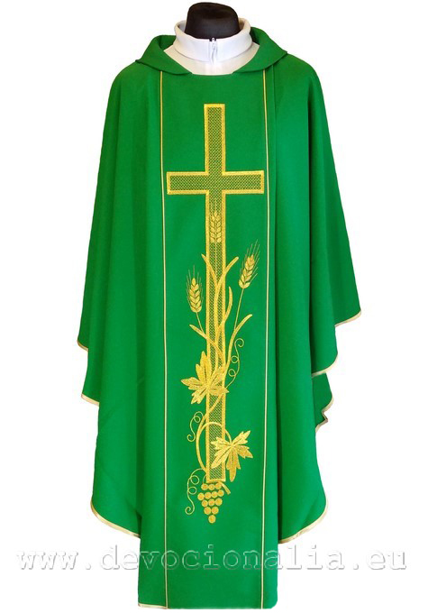 Chasuble green - embroidery cross + ears