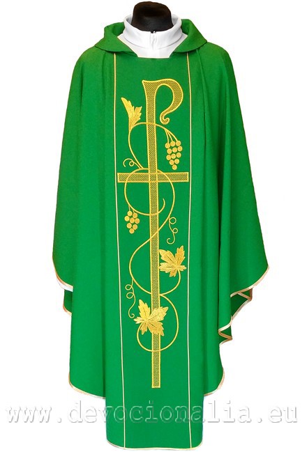 Chasuble green - embroidery cross + vine