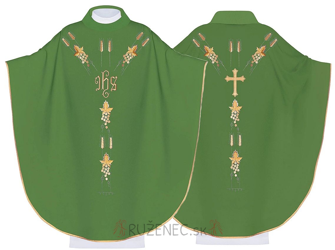 Green Chasuble - embroidery IHS + ears
