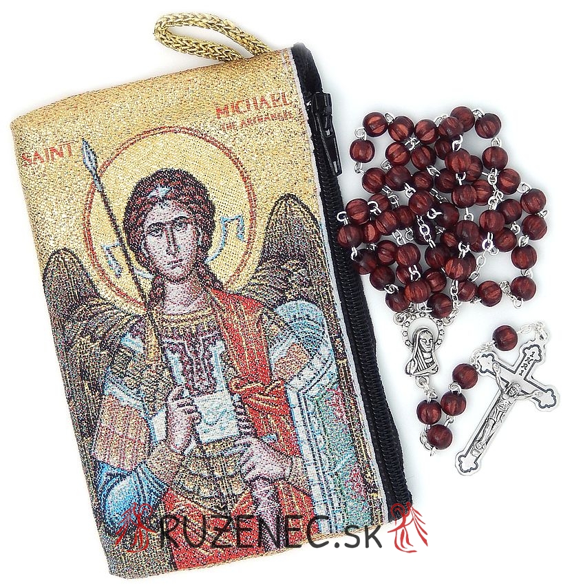 Woven Rosary holder with glass rosary - st. Michael