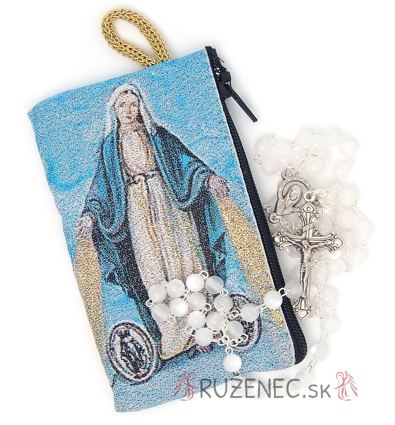 Woven Rosary holder - Mary + white rosary