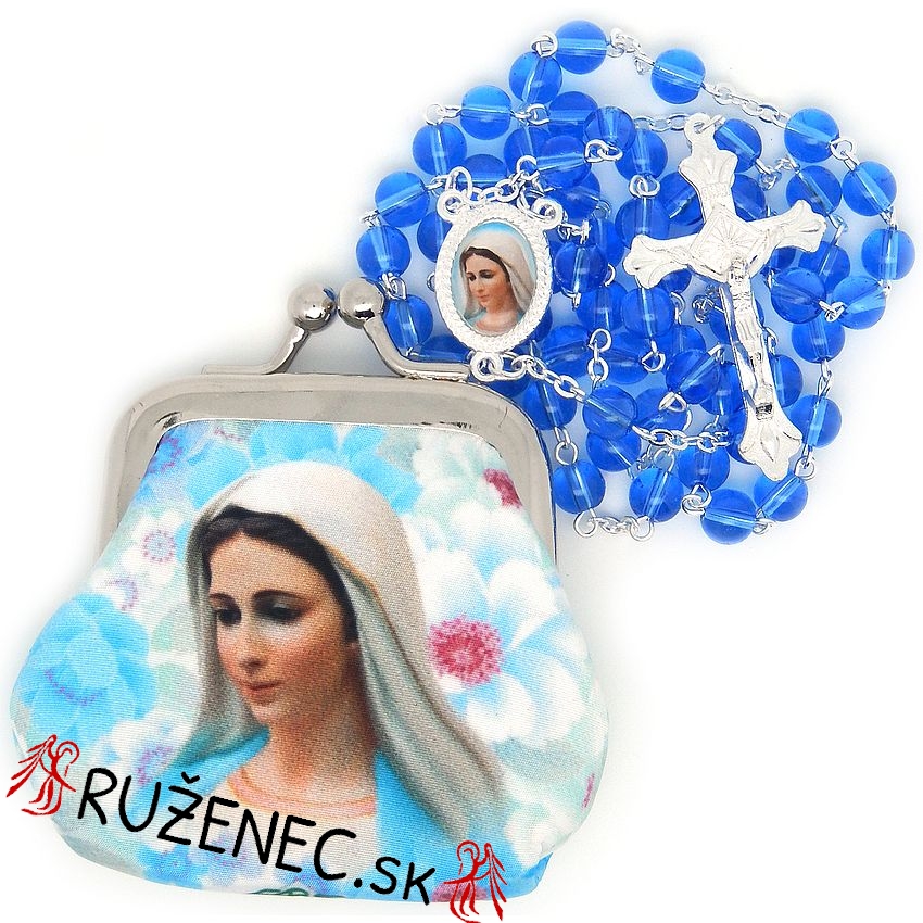 Woven Rosary holder with glass rosary - blue - Medjugorje