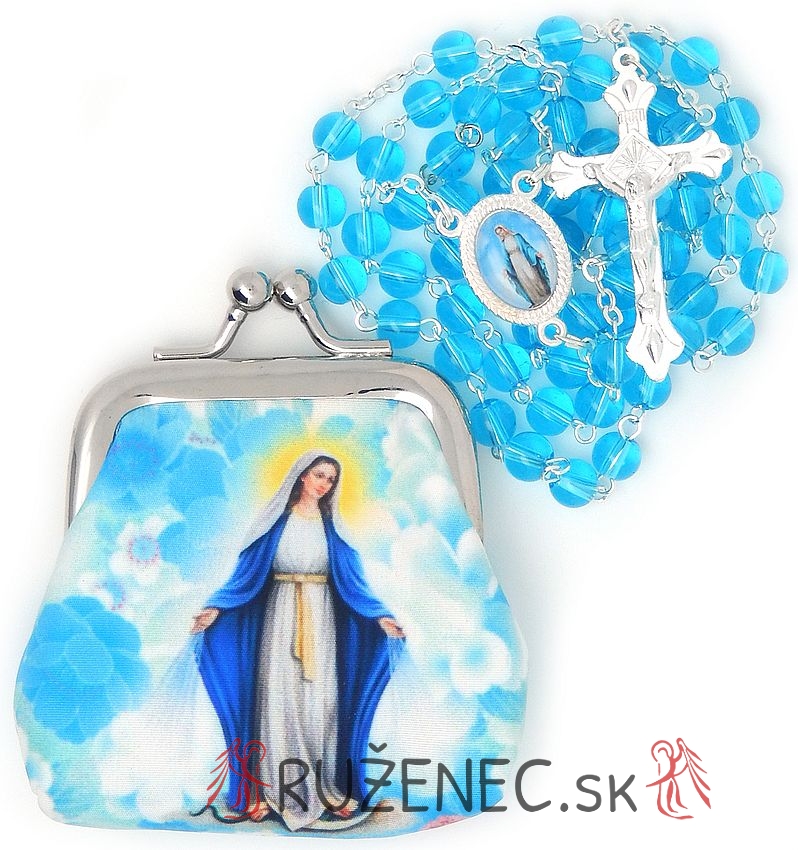 Woven Rosary holder with glass rosary - light blue