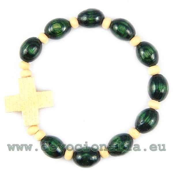 Wood Rosary Bracelet on elastic - green