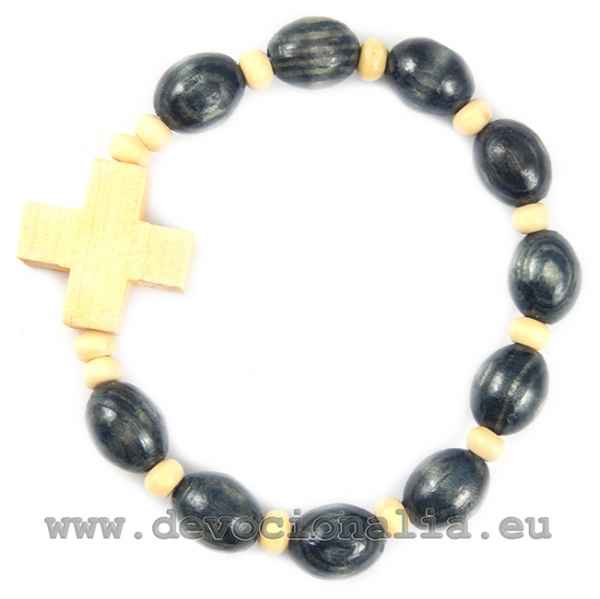 Wood Rosary Bracelet on elastic - grey