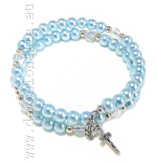 Blue Pearly Rosary Bracelet - with memory wire