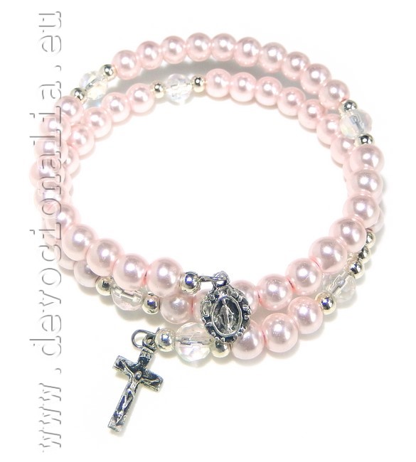 Rose Pearly Rosary Bracelet - with memory wire