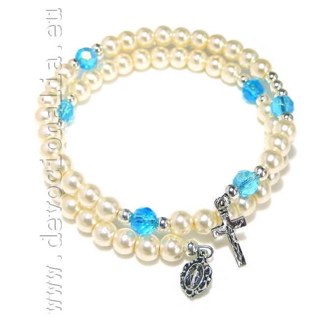 White Pearly Rosary Bracelet - with memory wire
