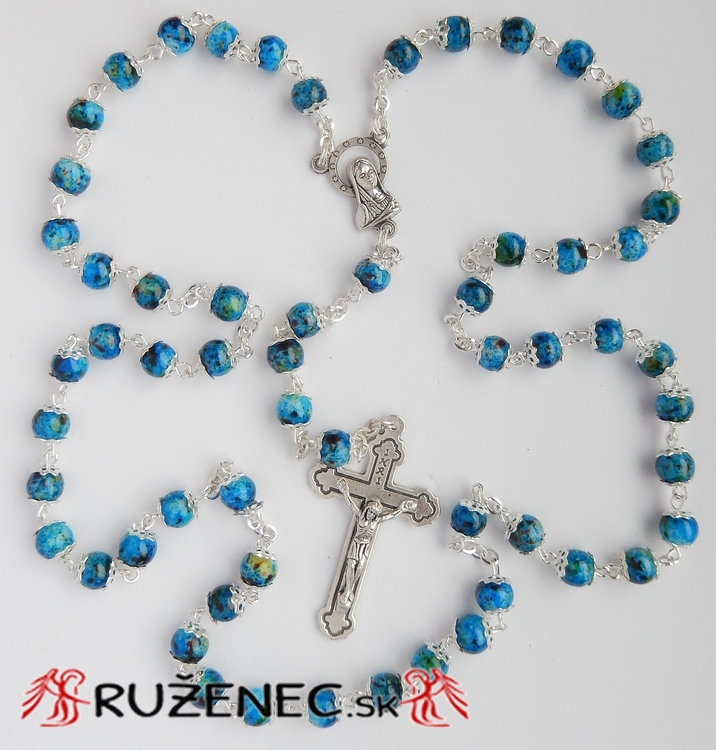 Rosary - 6mm blue beads with metal crown