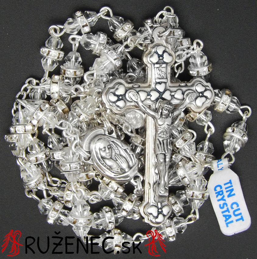 Rosary - 6x8mm transparent semi-crystal with white rhinestones