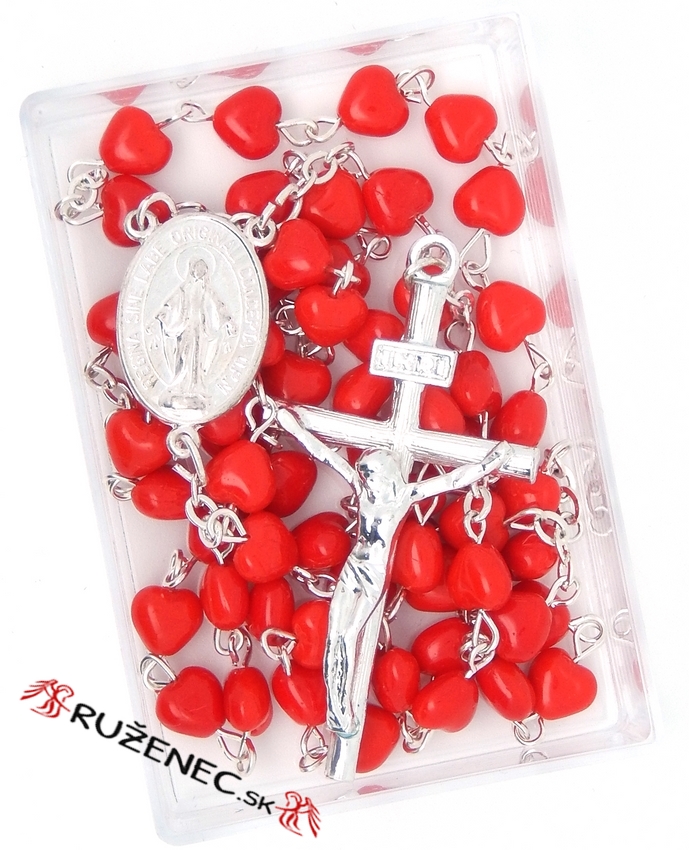 Rosary- Red Glass hearts - 6mm