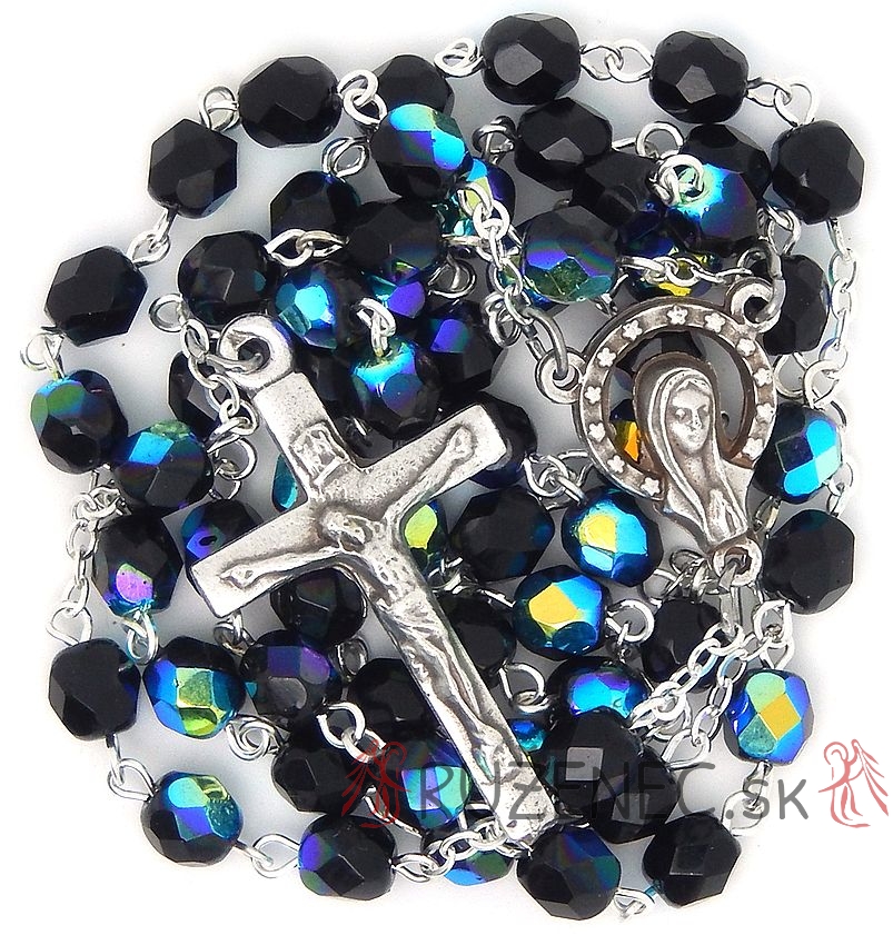 Rosary - 6mm black faceted fire-polished glass beads