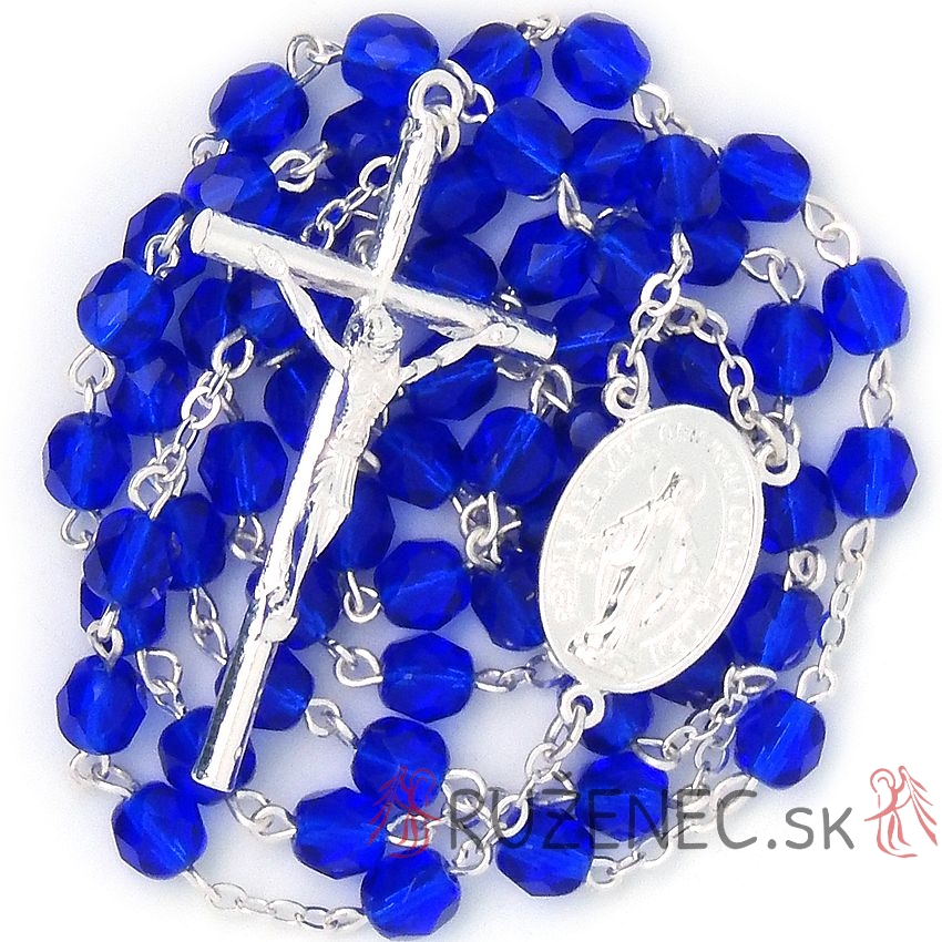 Rosary - 6mm dark-blue faceted fire-polished glass beads