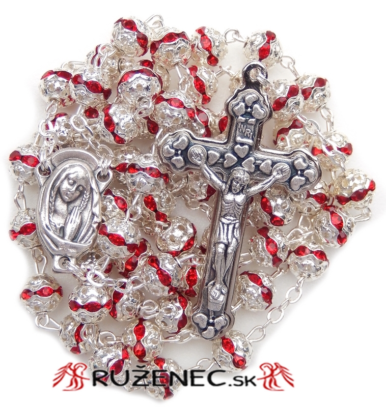 Rosary - 6mm beads with metal crown - red