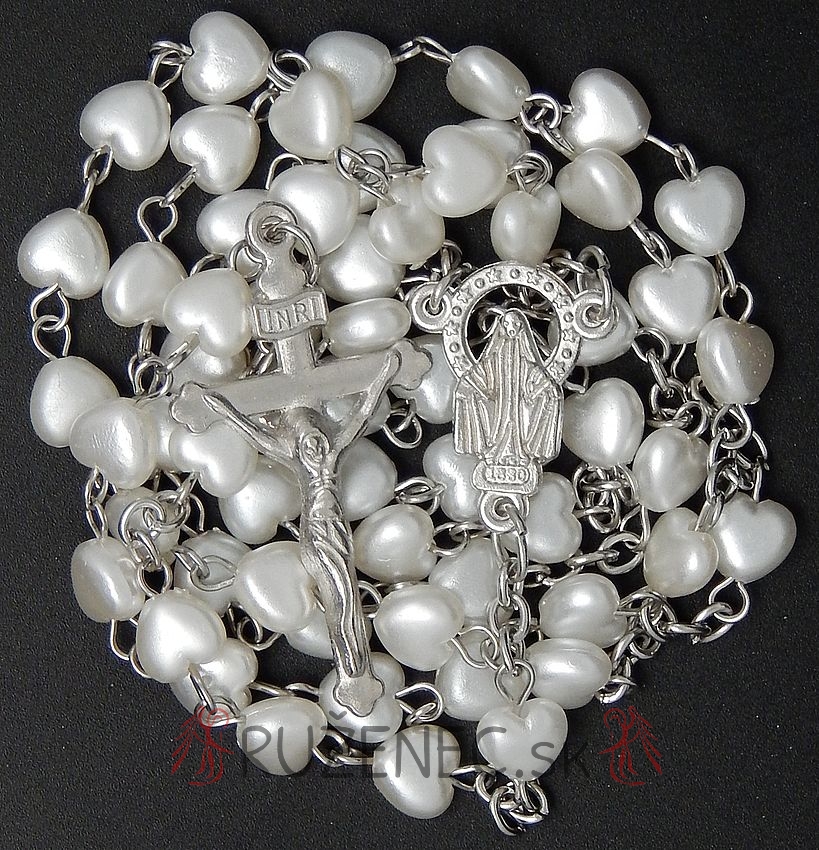 Rosary - white pearl heart