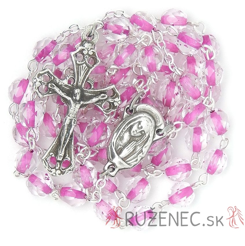 Rosary - 6mm trasparent + pink beads